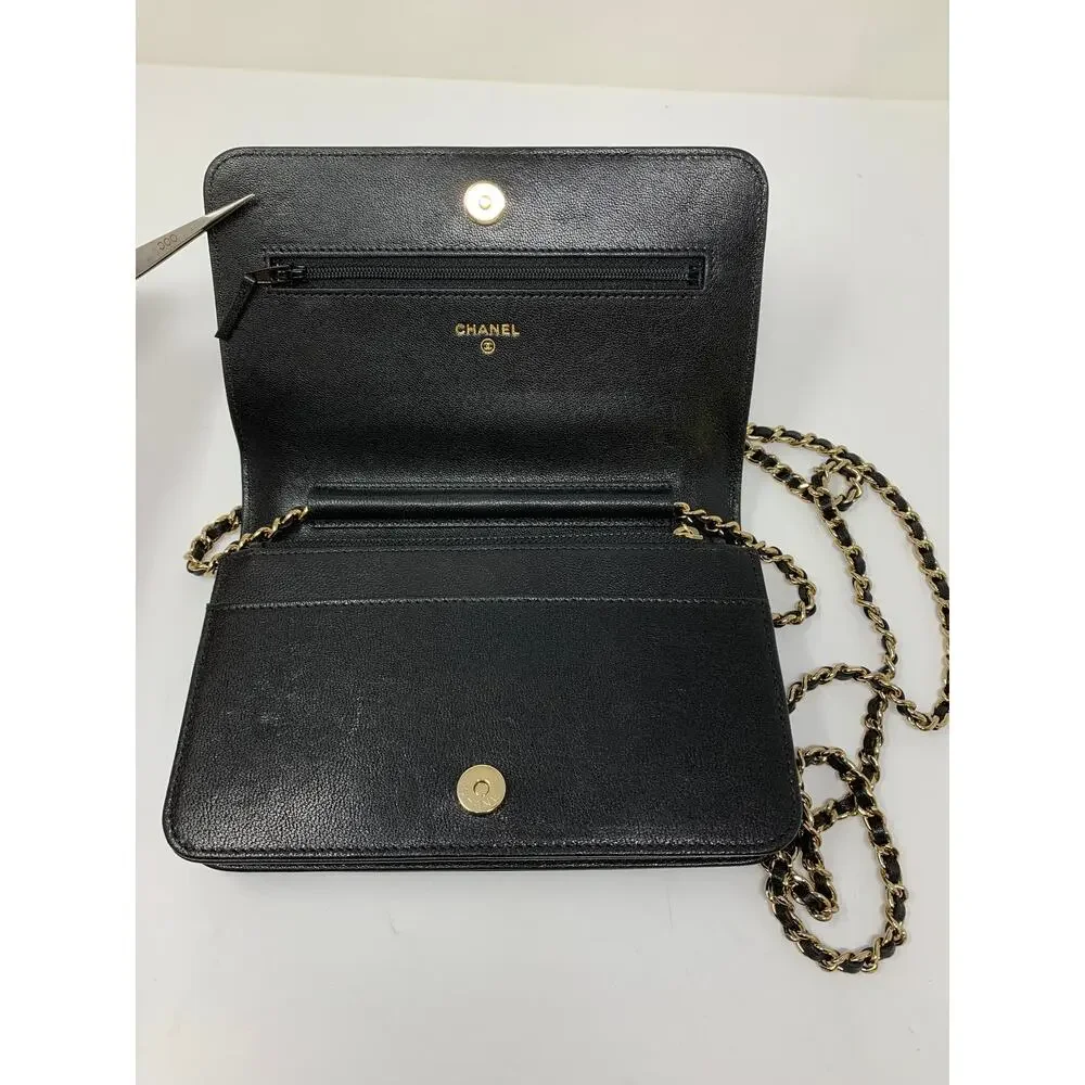 Chanel Chevron Mademoiselle Wallet On Chain Black Caviar Leather